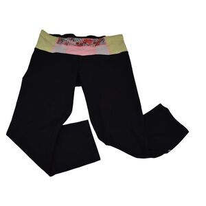 Lululemon Wunder Under Reversible Cropped Legging Floral Yellow Pink Womens 6